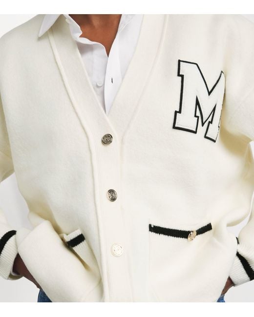 Maje White Monogram Appliqué Cardigan