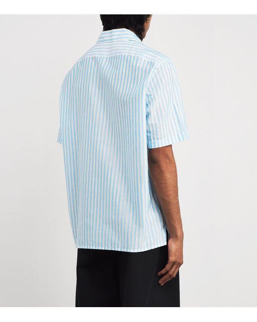 Isaia Blue Cotton-Linen Stripe Shirt for men