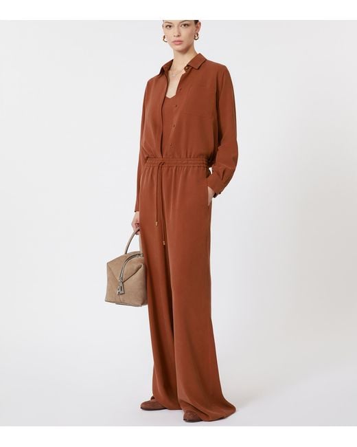 Max Mara Brown Silk Wide-Leg Trousers