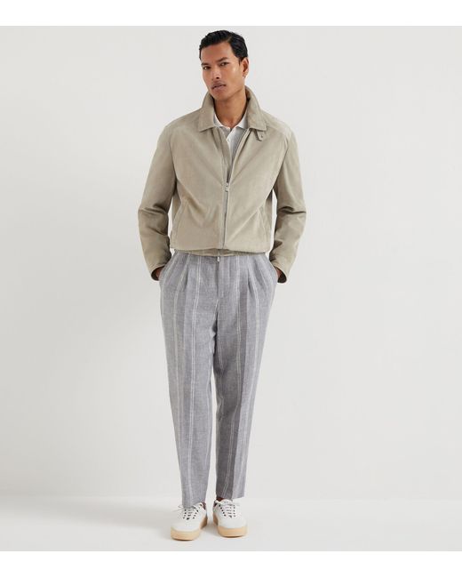 Brunello Cucinelli Gray Linen-blend Striped Straight Trousers for men