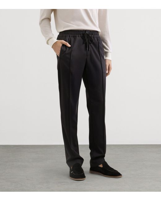 Dolce & Gabbana Black Virgin Wool-Blend Drawstring Straight Trousers for men