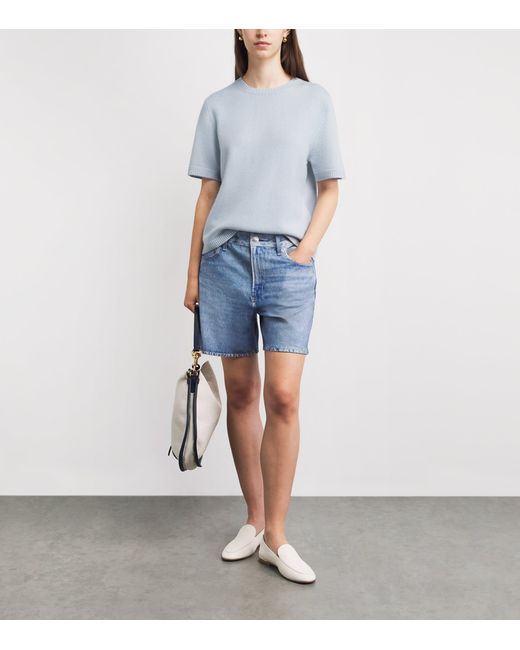 Soft Goat Blue Cashmere Oversized Short-Sleeve Sweater