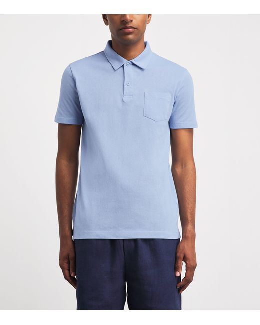 Sunspel Blue Supima Cotton Riviera Polo Shirt for men