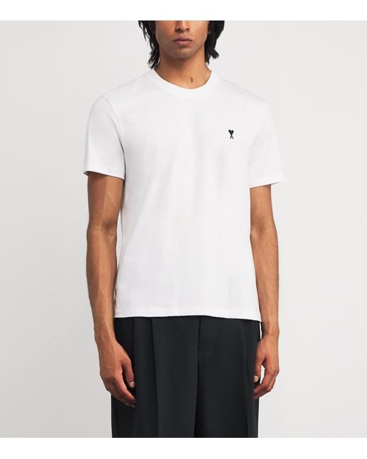 AMI White Cotton Embroidered Ami De Coeur T-Shirt for men