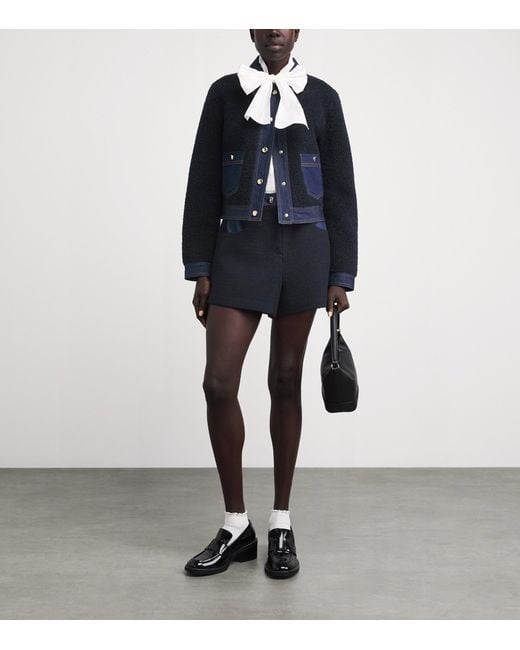 Maje Blue Tweed Denim-Trim Shorts