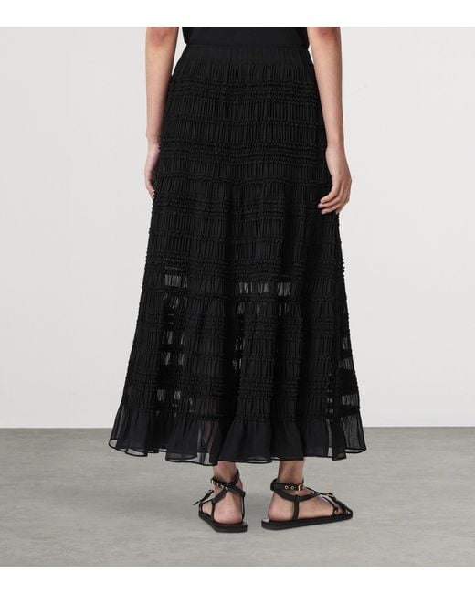 AllSaints Black Shirred Lotus Maxi Skirt