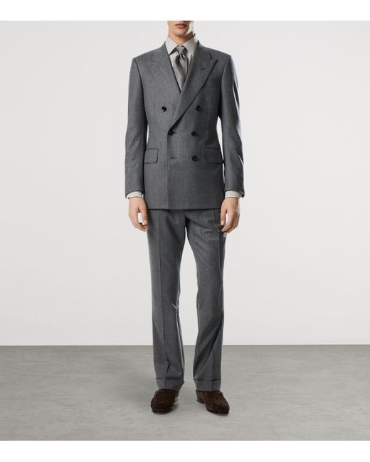 Tom Ford Gray Virgin Wool Double-Breasted Blazer for men