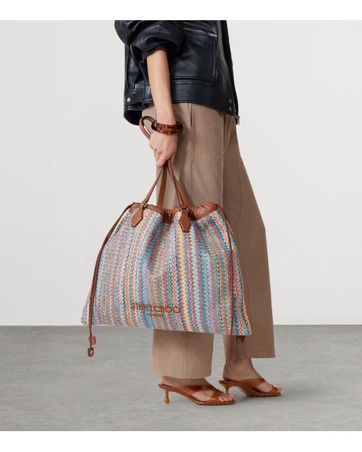 Jimmy Choo Brown Large Raffia Drawstring Tote Bag