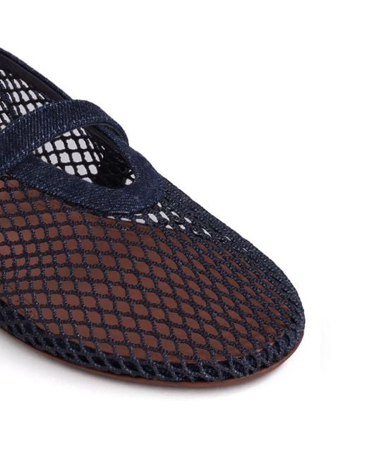 Alaïa Blue Denim Fishnet Ballet Flats