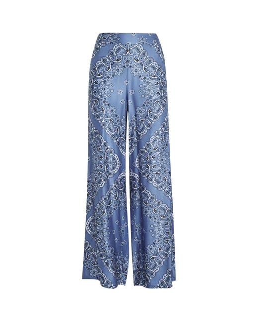 Maje Blue Printed Wide-Leg Trousers