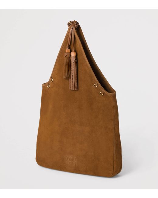 Miu Miu Brown Suede Tassel Tote Bag