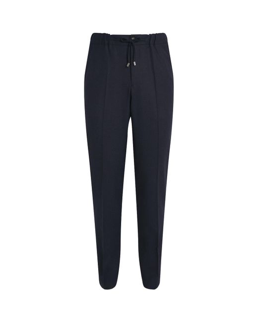 FIORONI CASHMERE Blue Virgin Wool Drawstring Trousers for men