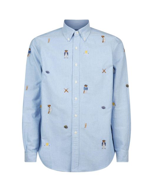 Polo Ralph Lauren Blue Classic Fit Cricket Bear Shirt for men