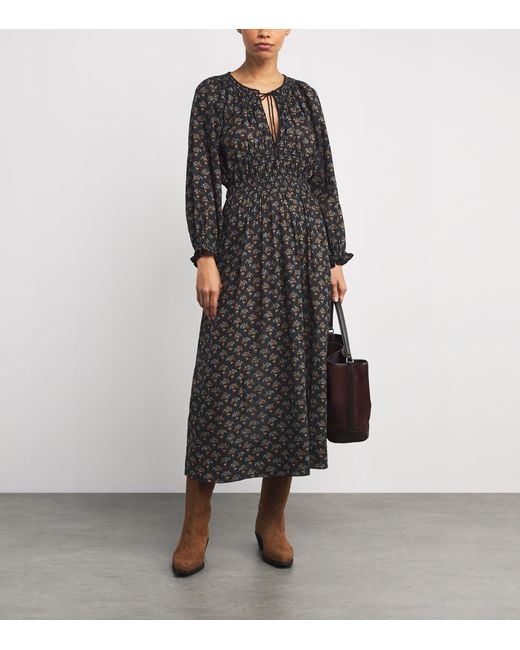 Doen Black Organic Cotton Voile Delfina Midi Dress