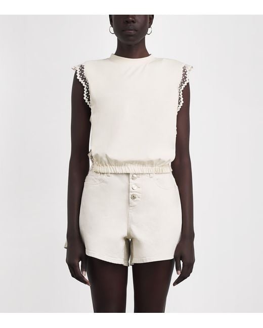 Sandro White Cotton Lace Crop Top