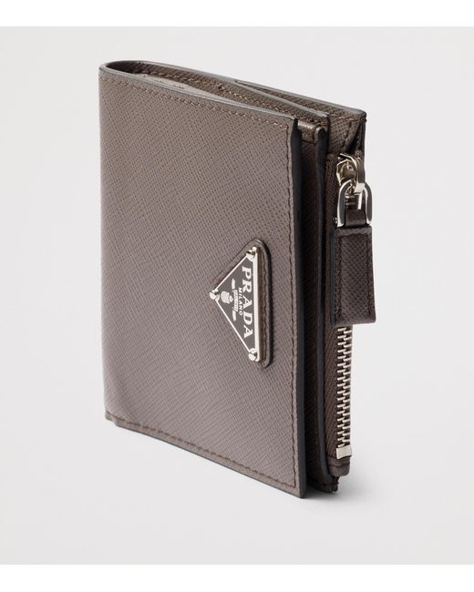 Prada Gray Saffiano Leather Triangle Wallet for men