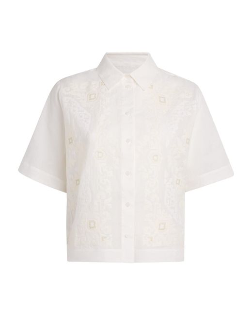 Claudie Pierlot White Cotton-Ramie Cross-Stitch Shirt