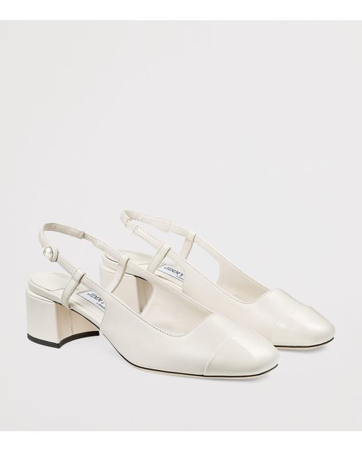 Jimmy Choo White Elisa 45 Leather Slingback Pumps