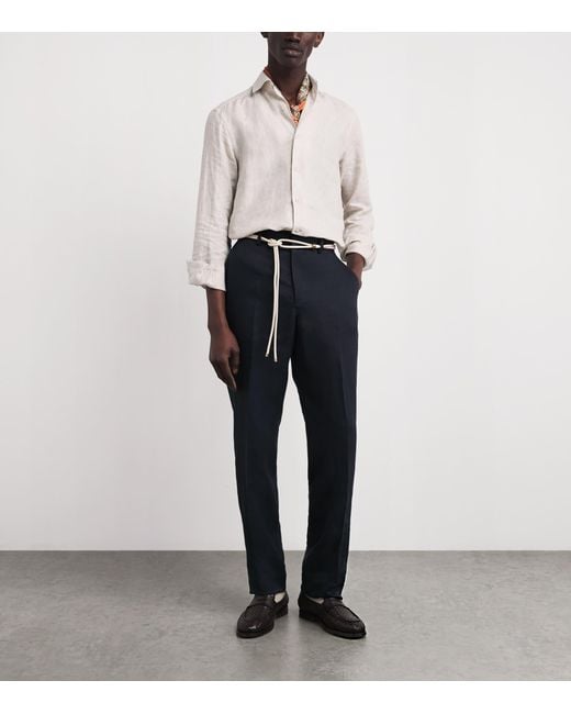 Agnona Blue Linen Straight Trousers for men
