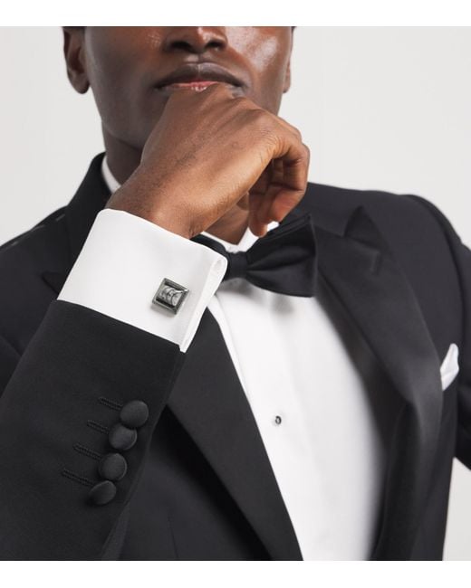 Tateossian Gray Square Engraved Enamel Cufflinks for men