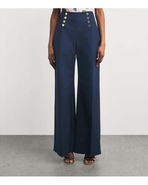 Carolina Herrera Blue Stretch-Cotton Alba Wide-Leg Trousers