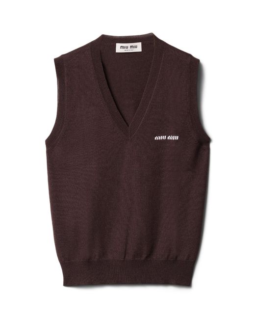 Miu Miu Brown Wool Logo Sweater Vest