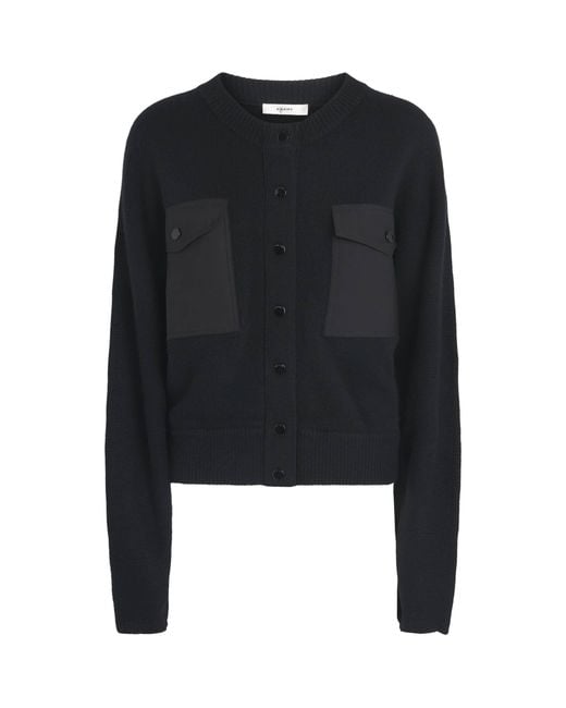 FRAME Black Cashmere Patch-Pocket Cardigan