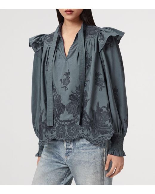 AllSaints Blue Cotton Nisa Embroidered Blouse