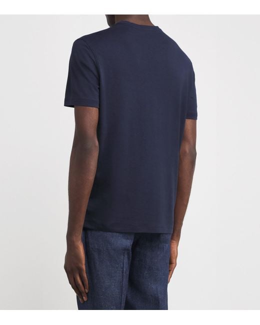 Isaia Blue Silk-Cotton T-Shirt for men