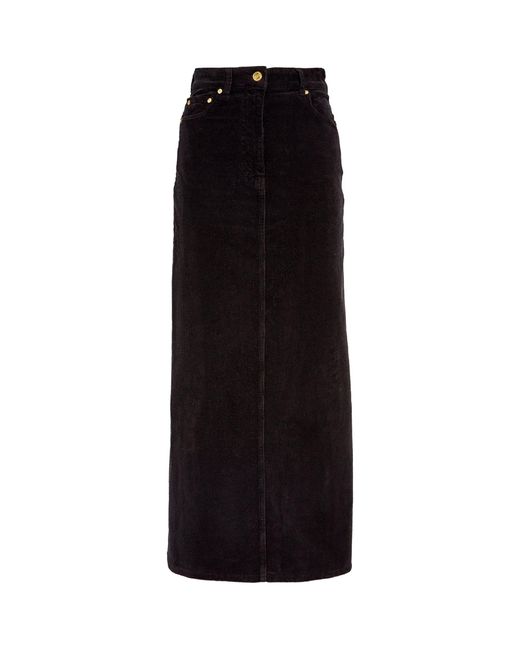 Ganni Black Organic Cotton Corduoy Midi Skirt