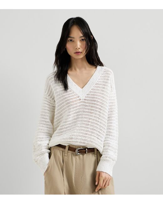 Brunello Cucinelli White Linen-Blend Dazzling Sweater