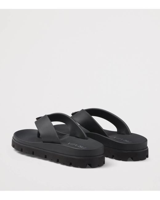 Prada Blue Rubber Logo Thong Sandals