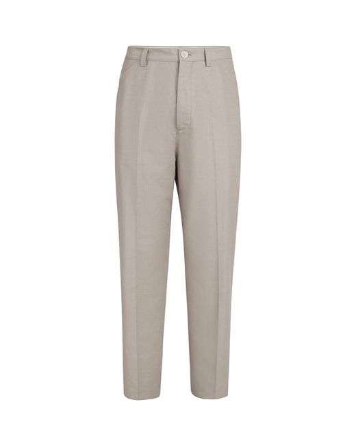 Brunello Cucinelli Gray Cotton-Linen Panama Trousers for men