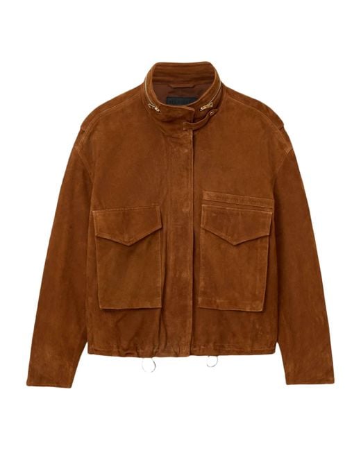 AllSaints Brown Suede Clay Bomber Jacket