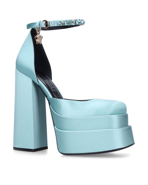 Versace Satin Heeled Mary Janes 155 in Blue | Lyst