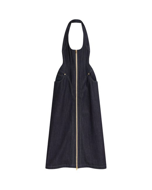 Schiaparelli Blue Denim Halterneck Midi Dress