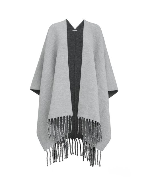 Brunello Cucinelli Gray Wool-Cashmere Reversible Poncho