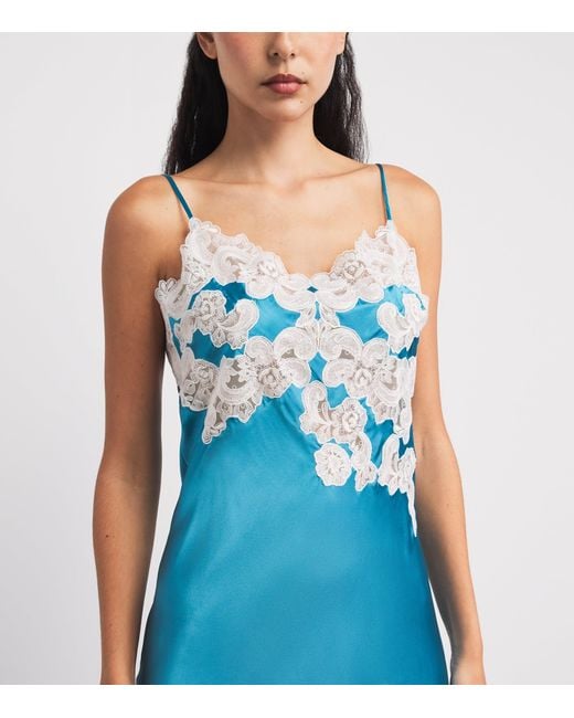Loretta Caponi Blue Silk Lace-Detail Giadeite Nightdress