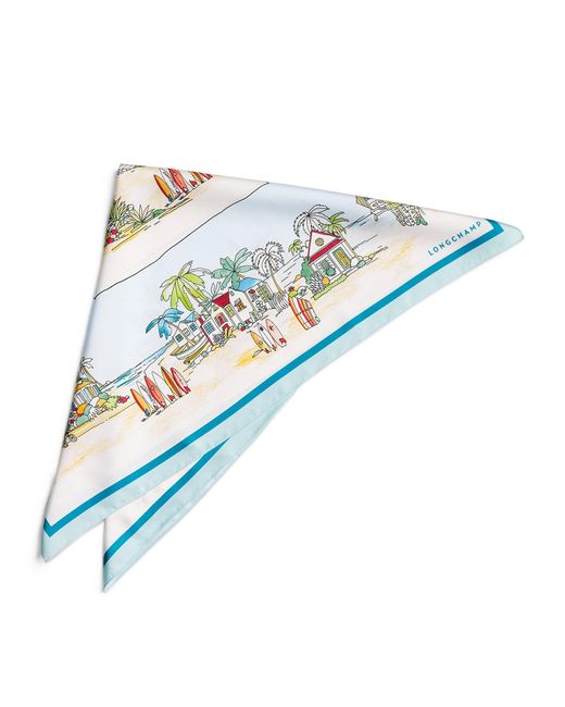 Longchamp Blue Silk Vivement L'Ete Scarf