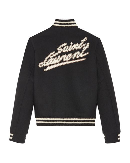 Saint Laurent Black Wool-Rich Logo Bomber Jacket for men