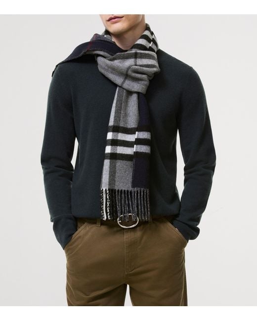 Burberry Gray Cashmere Reversible Check Scarf