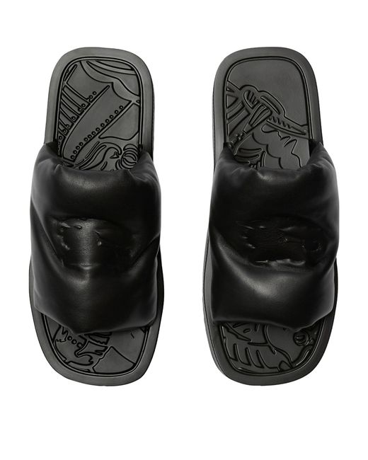 Burberry Black Leather Ekd Slides for men