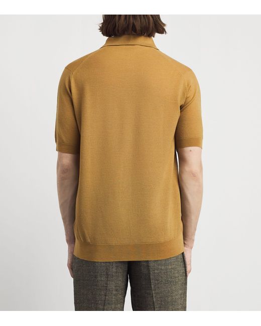 John Smedley Yellow Merino Wool Textured Polo Shirt for men
