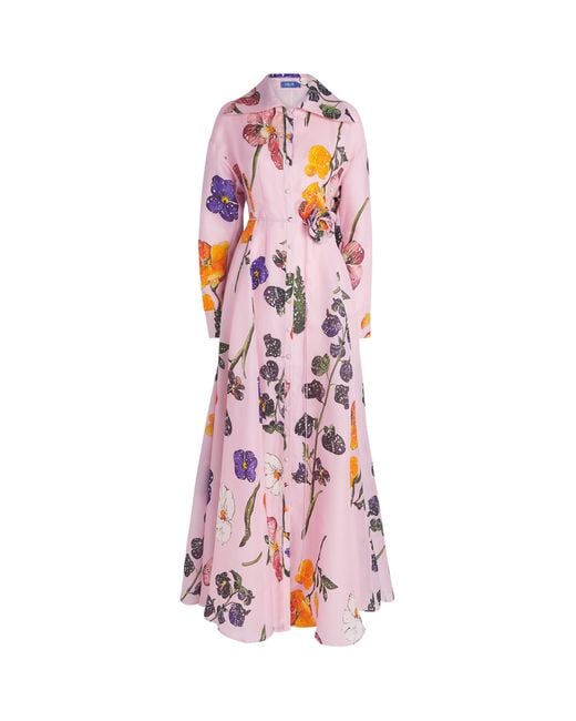 LEO LIN Pink Silk Floral Josephine Maxi Gown