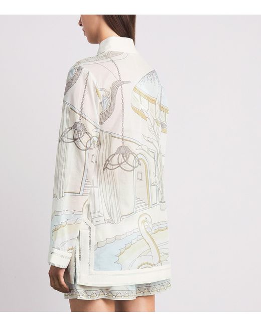 Tory Burch White Printed Plunge-Neck Mini Dress