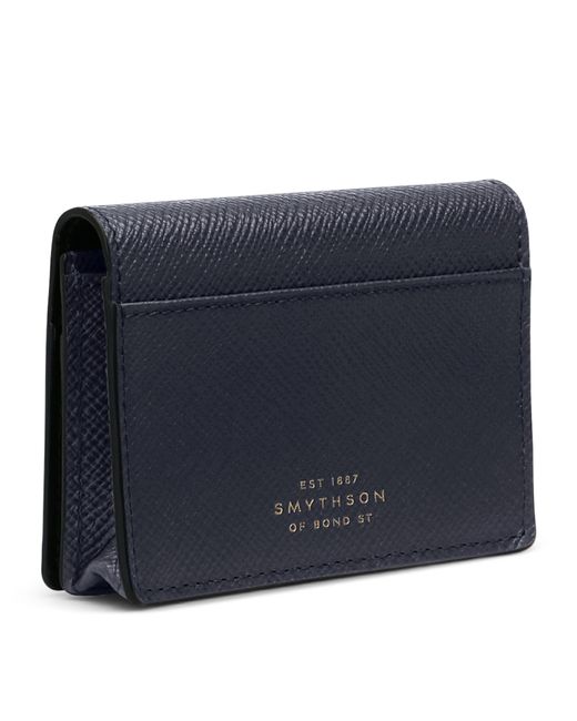 Smythson Blue Leather Panama Folded Card Holder