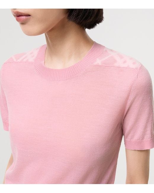 Burberry Pink Wool-Silk Check Panel T-Shirt