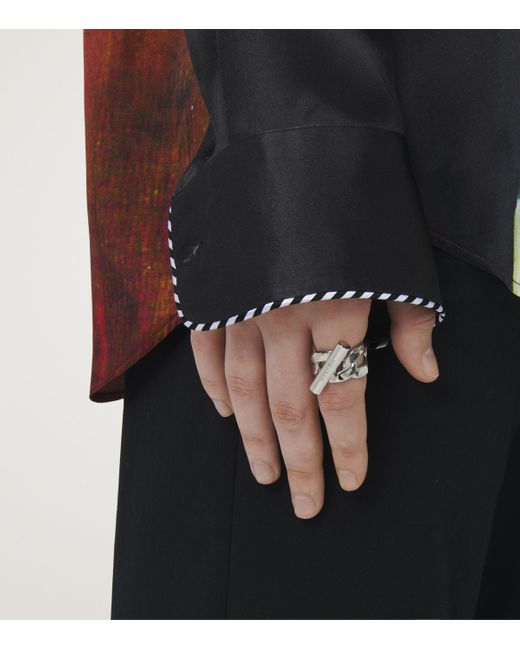 Alexander McQueen Gray T-Bar Ring for men