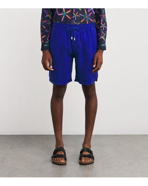 Vilebrequin Blue Linen Baie Shorts for men