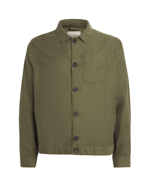 Oliver Spencer Green Linen-Cotton-Blend Overshirt for men